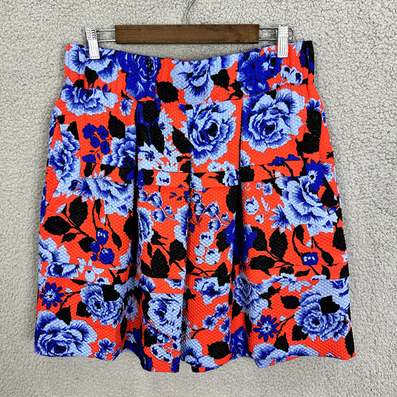 Anthropologie HD In Paris Mini Skirt Womens Large Red Floral Ruffle Stretch Boho - Picture 1 of 10